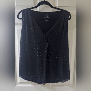 New York & Company Women's Black Metallic Dot Chiffon Large Sleeveless Top